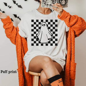 Checkered Ghost Black Puff Print